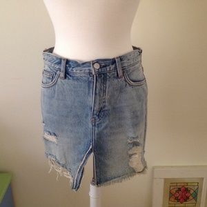 SOLD-Free People Denim Distressed Mini Skirt